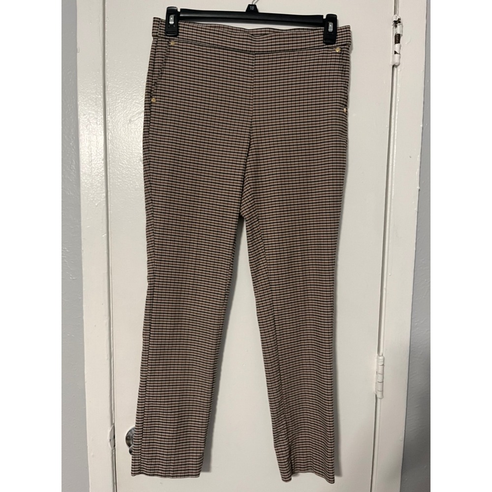 Anne Klein Womens Plaid Slim‎ Straight Leg Dress Pants Brown Black Size Medium